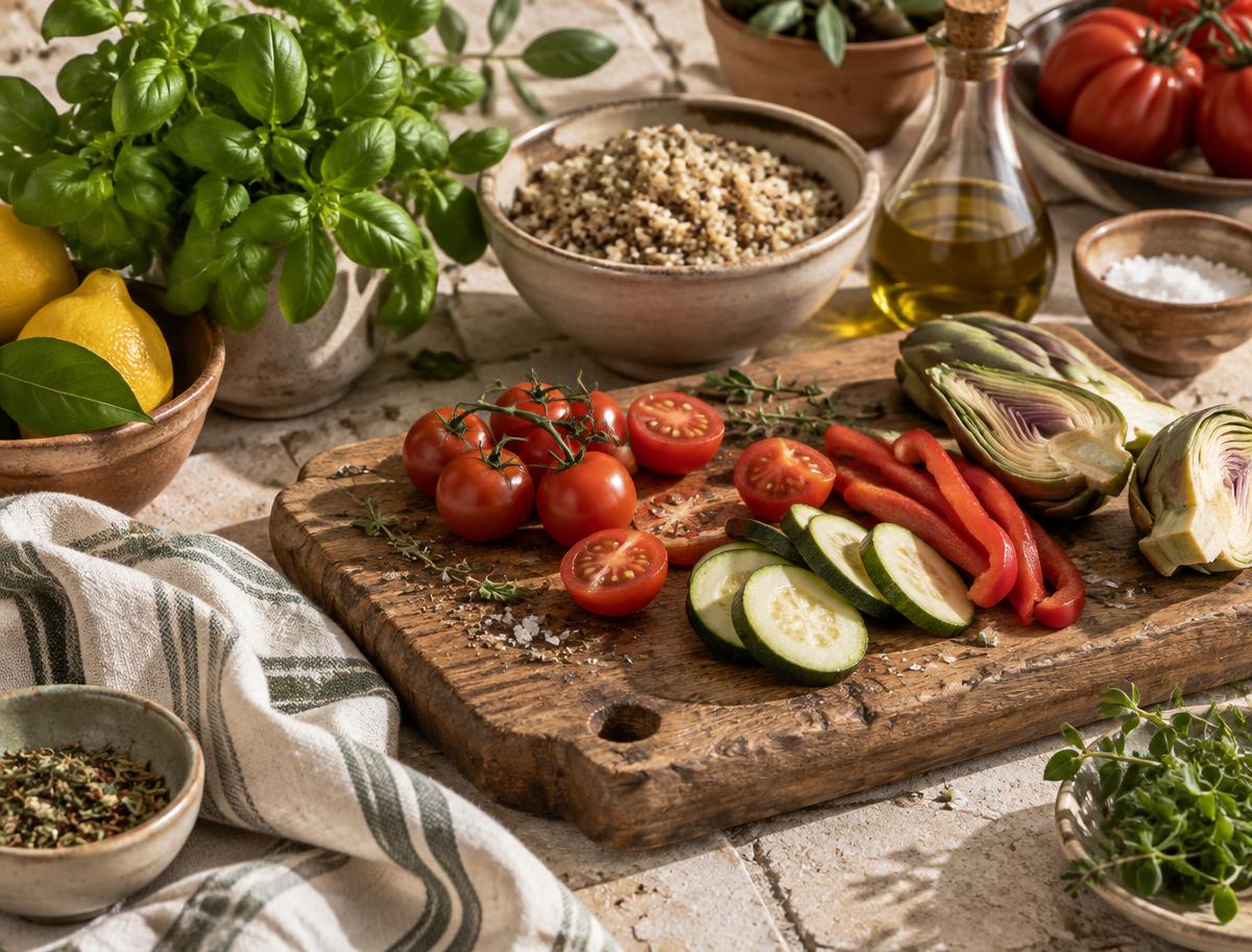 Ingredientes frescos preparados para una alimentación práctica y equilibrada